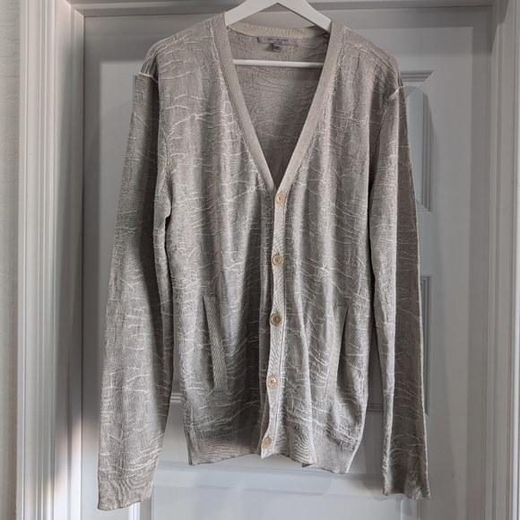 John Varvatos Cashmere Silk Long Sleeve V Neck Lightweight Textured Cardigan M - Picture 2 of 12